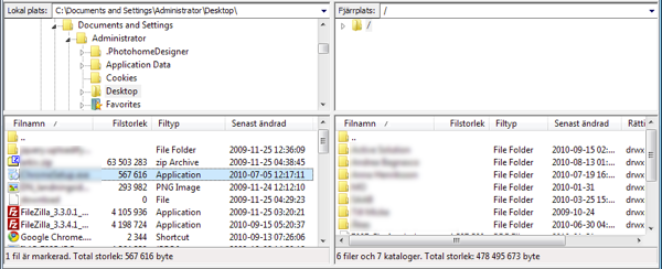 Filöversikt FileZilla